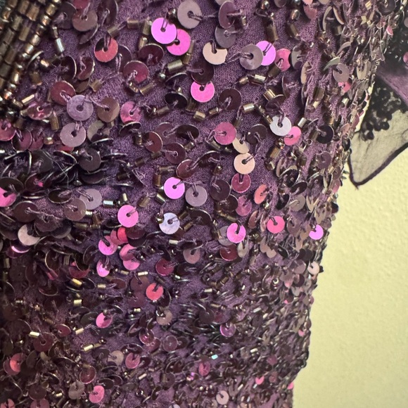 ADRIANNA PAPELL Silk Sequin Purple V Neck Formal Dressy Cocktail Top LG Wedding - Picture 14 of 17